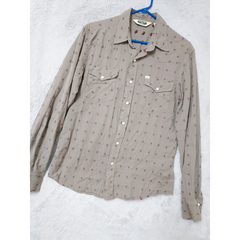Salt Valley Shirt Men Medium Western Pearl Snap Long Sleeve Gray Geometric Rodeo